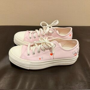 Pink Converse Heart Graphic Low-Top Canvas Sneakers